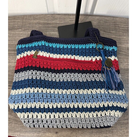 THE SAK Originals Navy Multi Stripe Crochet Handbag Shoulder Bag Boho Everyday - Picture 5 of 5
